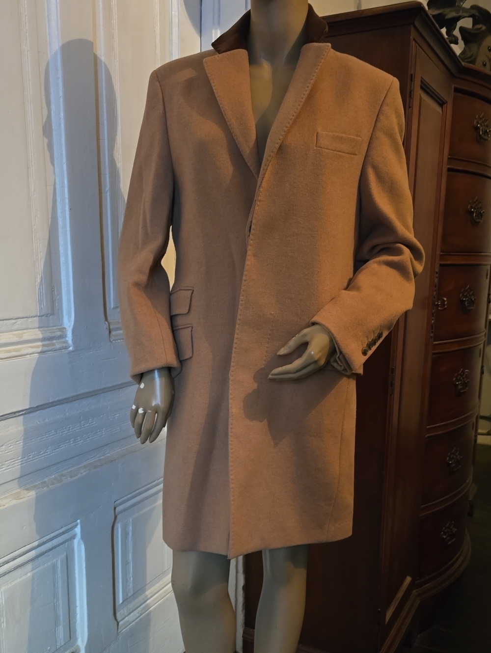 Men's Tan Wool-Blend Riding Coat